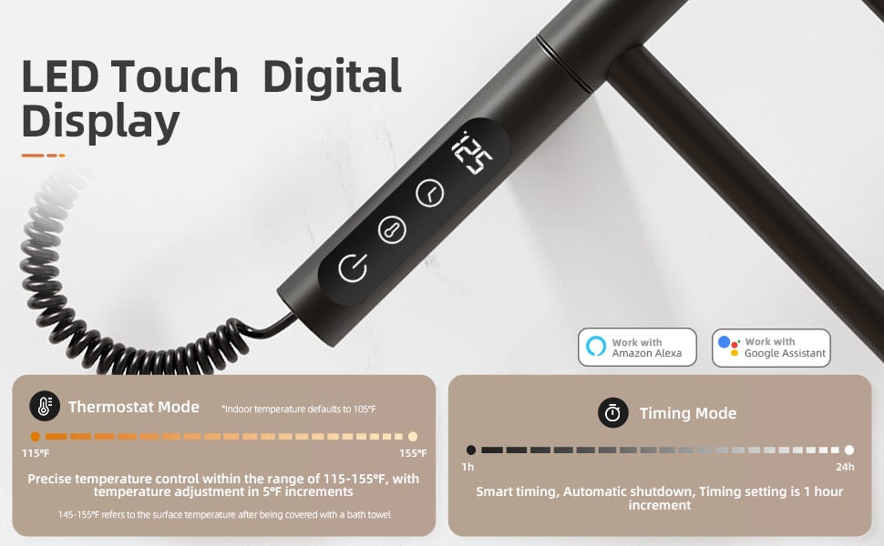 Smart Heated Towel Rack With Wi-fi App Control For Modern Bathroom_voghion.com